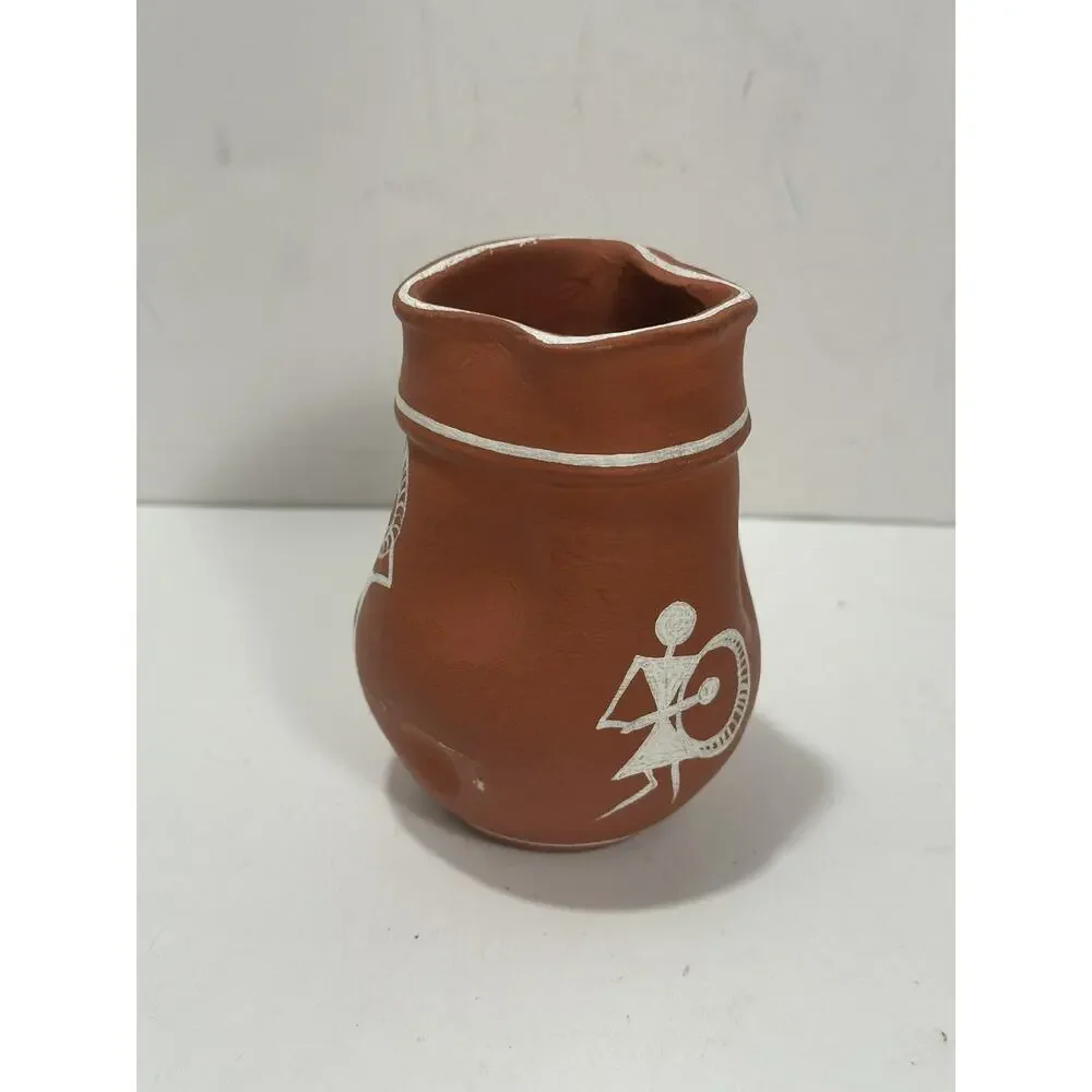 Handmade Terracota Small Vase‎ Dancing Women Playing Wavy Egged See Pictures